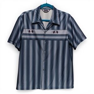 Triumph of California Bowling Shirt Mens‎ L Blue Gray Excellent Retro Striped